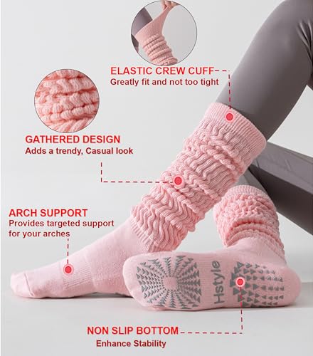 Grip Pilates Socks for Women - 3 Pairs Slouch Scrunch Yoga