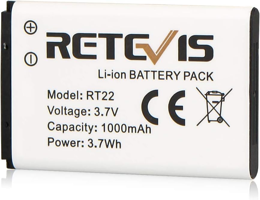 Retevis Original Li-Ion Battery for RT22, RT22S, RT15, RT19 Walkie Talkies - 3.7V 1000mAh (2 Pack)