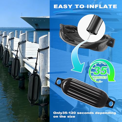 SOTISI 4-Pack Inflatable Boat Fenders 4.5–8.5 in Ribbed, Twin-Eye with 4 Ropes & Pump