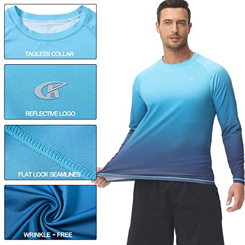 Men's Long Sleeve Rashguard - UPF 50+ Sun Protection, Large - Blue Gradient
