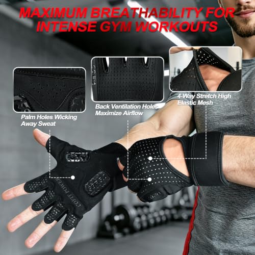 COFIT Medium Padded Workout Gloves with Wrist Support for Men Women - Gym & Weight Lifting