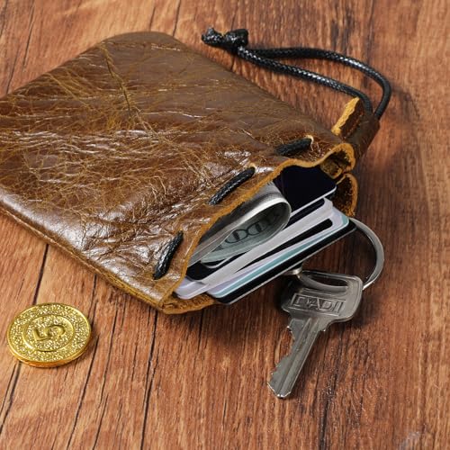 Small Leather Drawstring Pouch - Waterproof Cowhide Bag