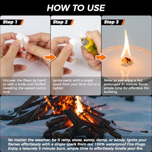Waterproof Fire Starter Plugs - 25 Pack for Camping & Survival