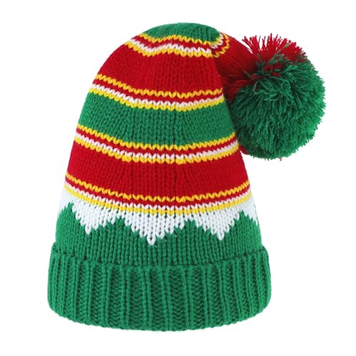 Christmas Beanie Hat for Adults - Santa Hat with Green Stripe