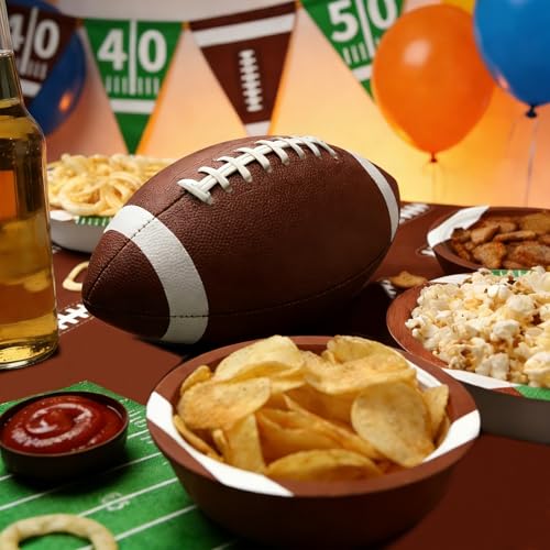 Football Party Tablecloth and Banner Set - 54 x 108 Inch - Green & Brown