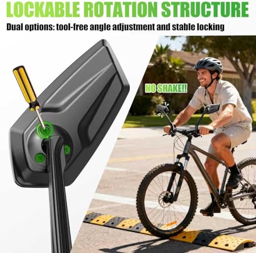 RBRL Left-Hand Handlebar Bike Mirror 360° Adjustable, 3-Screw Locking Anti-Loosen, Aluminum Base