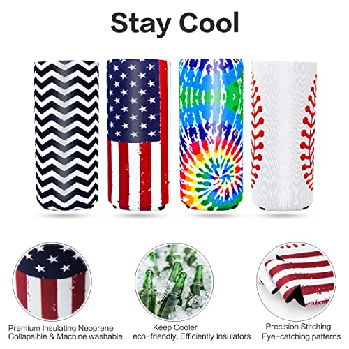 12oz Slim Beer Can Cooler Sleeves - 4 Pack Neoprene Insulators