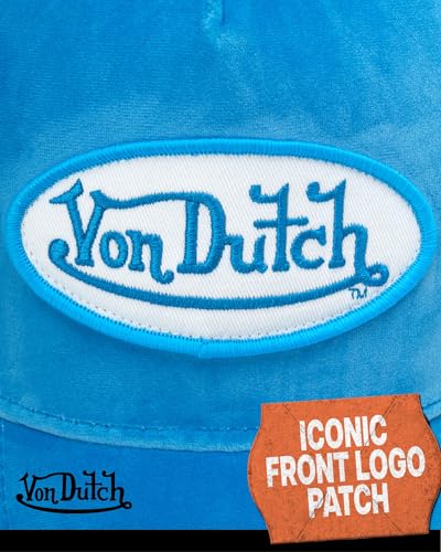 Von Dutch Velvet Trucker Hat Unisex – Blue, Curved Bill, Mesh Back, Snapback