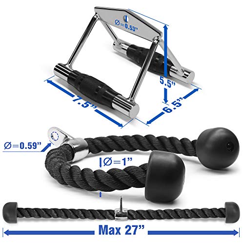 Cable Machine Attachments Set - Double D Handle & Tricep Rope