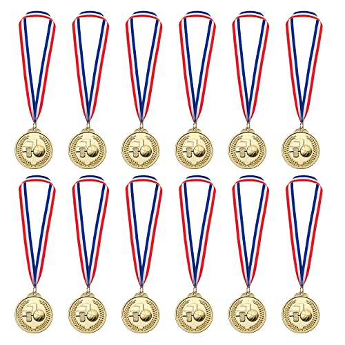 LZHZH Gold Basketball Medals 12 Pack for Kids Sports Awards - Red, White & Blue Ribbons