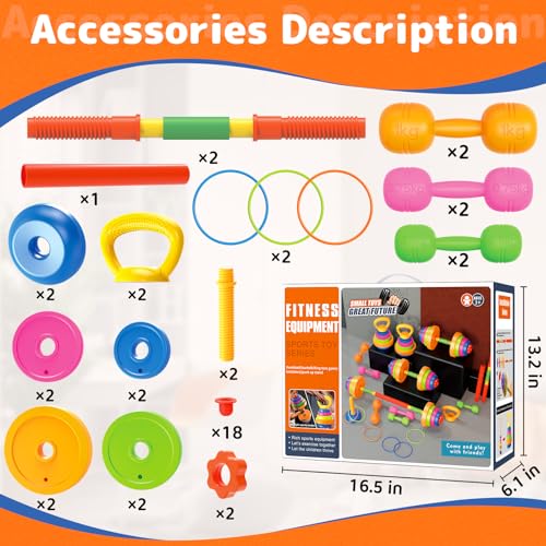 6-in-1 Kids Weight Set, Child Exercise Equipment with Dumbbells & Kettlebell