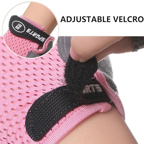 Kids Fingerless Bike Gloves - Non-Slip Half Finger Gloves - Pink Style for Ages 9-12