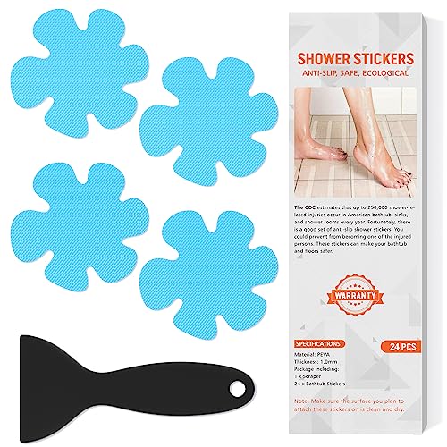 24 PCS Blue Non-Slip Bathtub & Shower Safety Stickers - Flower Shape