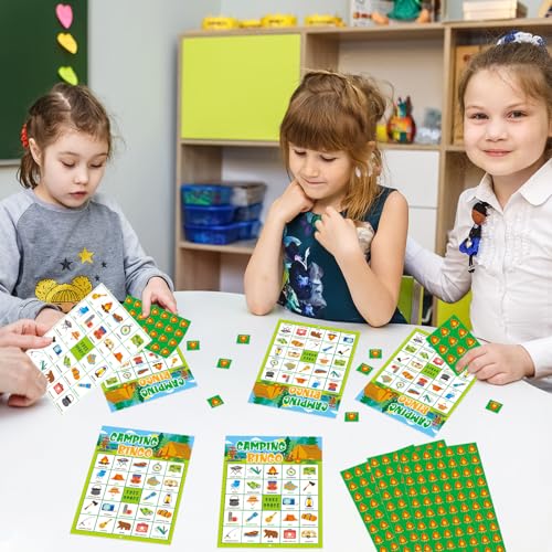 Camping Bingo Game for Kids - 24 Player Set with Calling Cards and Chips