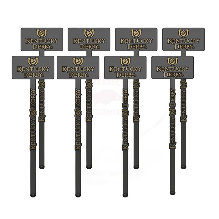 Kentucky Derby Drink Swizzle Sticks - 8 Pack, 6-Inch Metallic Logo Stirrers