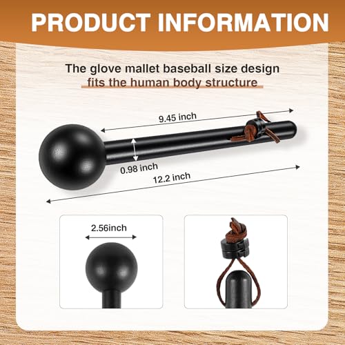 12-Inch Baseball Glove Mallet - Rubberwood Glove Shaper - Black