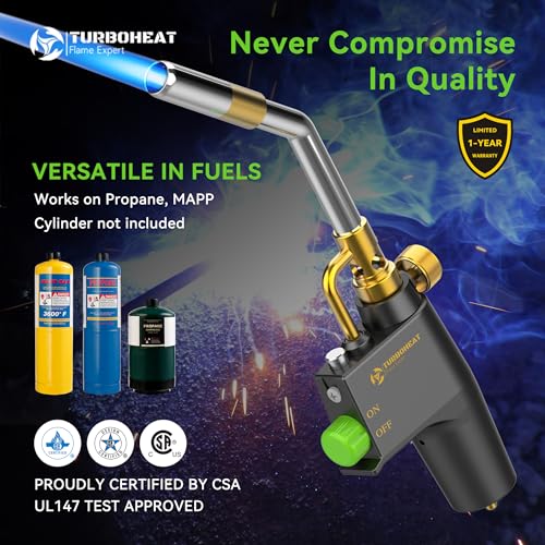 Heavy-Duty Propane Torch Head with Metal Handle & Auto-Igniter - for Propane/MAPP Gas (Cylinder Not Included) - Industrial Torch for Welding, Soldering, Brazing