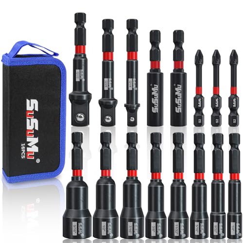 16PCS Impact Rated Magnetic Nut Driver Set with Socket Adapter Set and Phillips Screwdriver Drill Bits, Extension Bit Holder,1/4" Quick Change Hex Shank for Cordless Impact Wrench Drive Nuts Or Bolts