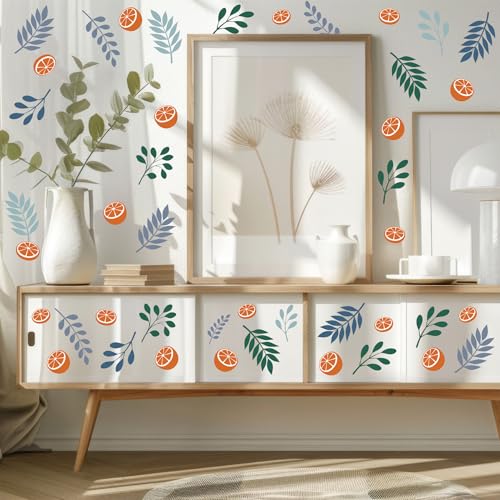 Rustic Orange Leaf Wall Stickers, 54pcs Nature DIY Wall Decals Easy Peel and Stick, Fresh Wall Stickers for Living Room Bedroom Girls Room Nursery, Pastoral Style Home Decor for a Cozy Atmosphere