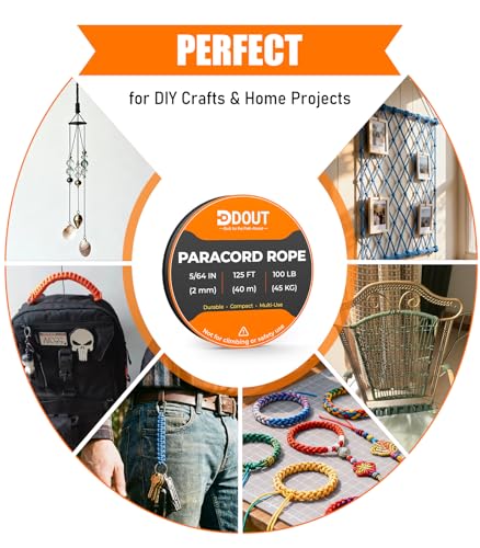 2mm Micro Paracord Rope - Black, 125 ft Braided Cord