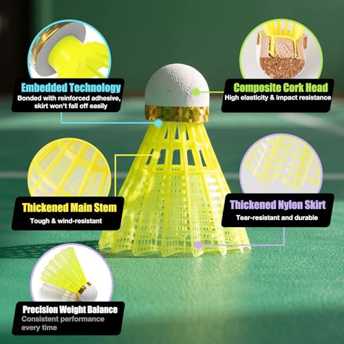 Yellow Nylon Badminton Shuttlecocks - 12 Pack Birdies