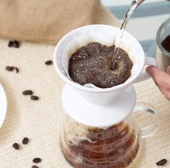 Large Ceramic Coffee Dripper, Size 02(1-4 Cups), White, with Free Coffee Scoop, V60 Coffee Dripper