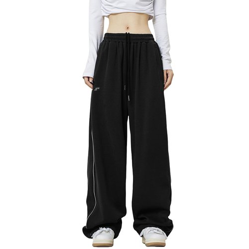 Elincho Women's Y2K Sweatpants Baggy Wide Leg Joggers Elastic Drawstring Waist Casual Streetwear with Pockets Black