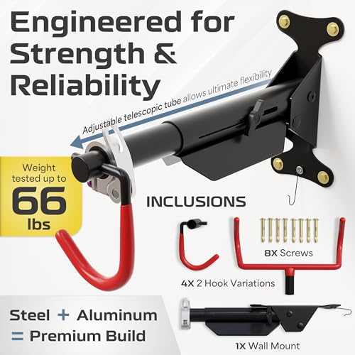 2 Pack Wall Mount Bike Rack Garage - Mountain Bike Wall Mount Horizontal Vertical Design with 66lbs Cap, Screws, Installation Manual - Secure Road Cycling Holder Storage, Bicycle Hanger for Home