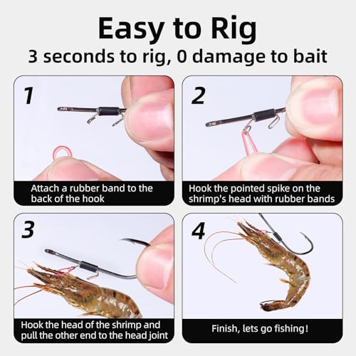 Live Shrimp Baitholder Hooks - High Carbon Steel Barbed Hooks - 2/0, 20pcs