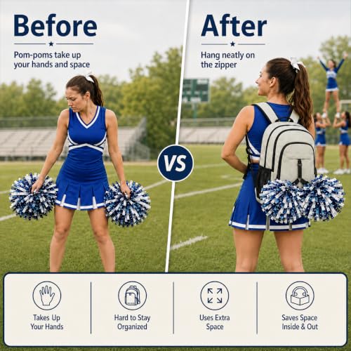 Pom Pom Holder for Backpacks - Snap Closure Hanger for Cheerleaders