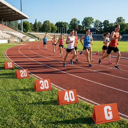 11 High Visibility Football Yard Markers Set with Carrying Bag