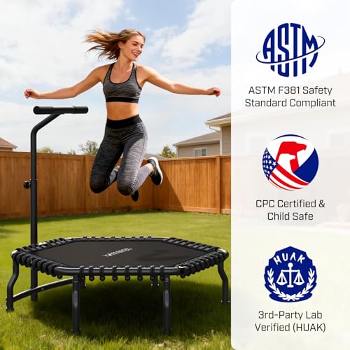 50'' Hexagonal Mini Trampoline with T-Bar Handle - Black