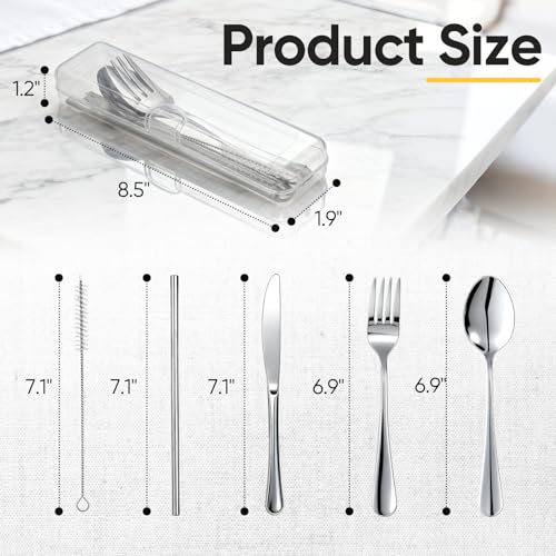 6-Piece Reusable Stainless Steel Travel Camping Utensil Set with Case - Silver