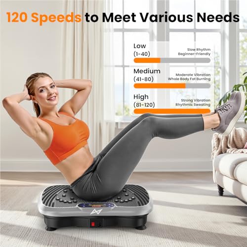 Vibration Plate Fitness Machine - 200W Oscillating Shake Plate with Bluetooth - Silver