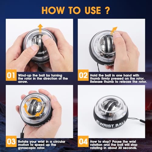 Gyroscopic Wrist Ball Exerciser - Auto-Start Forearm Trainer - Black