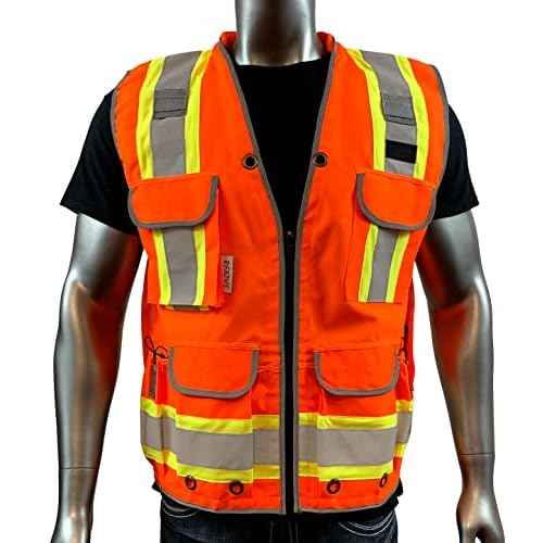 REXZUS A Reflective Vest Class 2 Heavy Woven Two Tone Engineer Hi Viz Safety Vest 3M 8712 Tape
