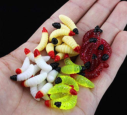 1-Inch Soft Plastic Fishing Worms Lures - 50pcs White Maggot Baits