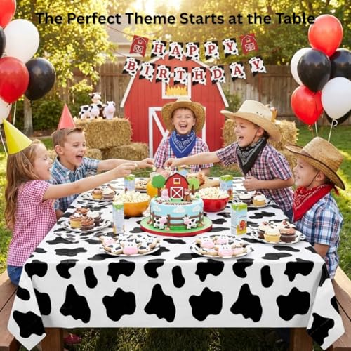 Bedwina 6-Pack Cow Print Plastic Tablecloths 54 x 72 in - Western Theme Party Decor