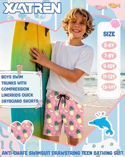 Boys Quick Dry Swim Trunks - Pink 11-12 Years