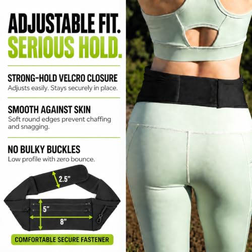 StashBandz Medium Running & Travel Belt with 3 Zipper Pockets & Water Bottle Holder