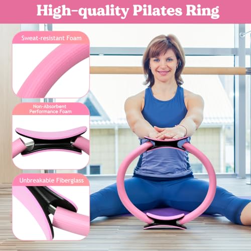 Pilates Ring 13-Piece Set with Resistance Bands - Pink
