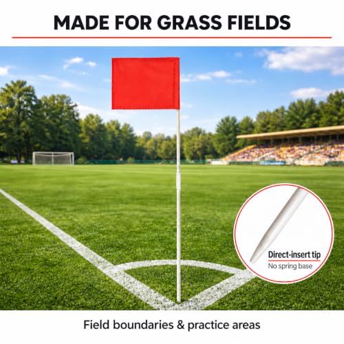 Red Soccer Corner Flags Set of 10 - 67-Inch Fiberglass Field Flags with Ground Insert, For Soccer & Sports Fields - SAWHOX
