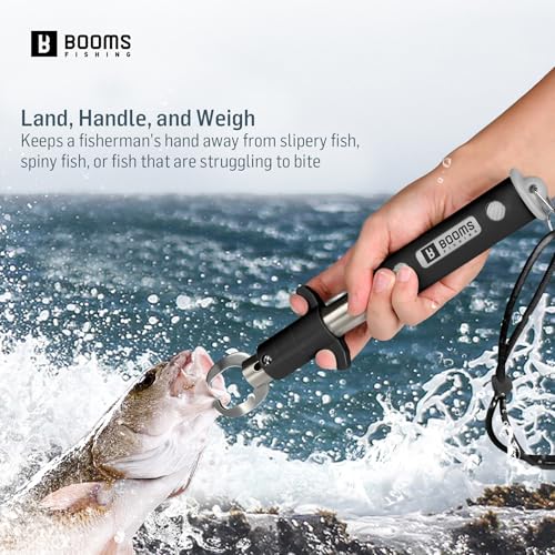 Boos Fishing Fish Gripper with Built-in Scale - Rotating Handle Lip Grabber for Saltwater & Freshwater