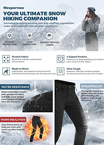 Wespornow Women's Fleece-Lined Hiking Pants Black Medium Water Resistant Windproof