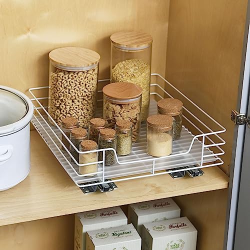 1-Tier Powder-Coated Steel Pantry Pull-Out Organizer White - 15"