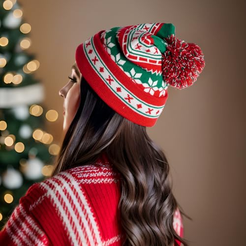 Red Beanie with Pom Pom - Winter Knit Hat for Men & Women