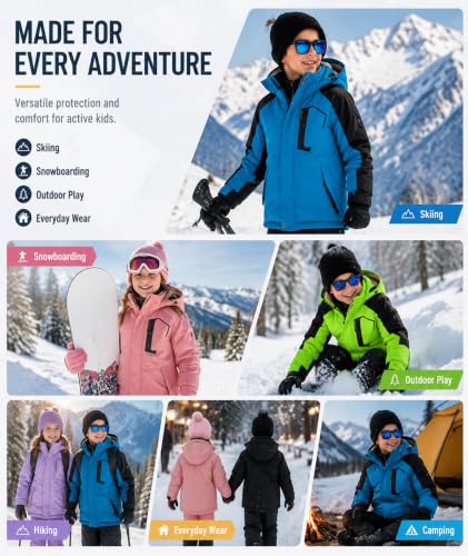 Kids Waterproof Ski Jacket XX-Large Royal Blue Winter Snow Coat with Sherpa Fleece, Hooded & Windproof