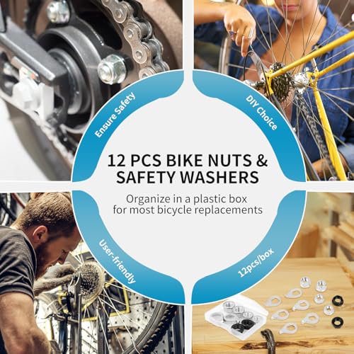 Bicycle Axle Nut Kit with Washers - 12PCS M8 M9.5 M10