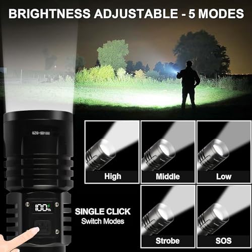 Rechargeable LED Flashlights 10000.00 High Lumens,???????? ?????? High Powered Waterproof Tactical Brightest Flashlight Zoomable Spotlight Flashlight for Home Outdoor Emergency