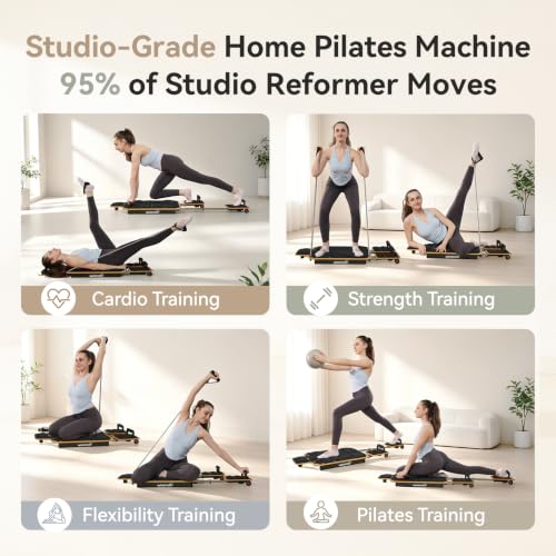 Wooden Pilates Reformer Machine - Black - Home Workout Board with Accessories